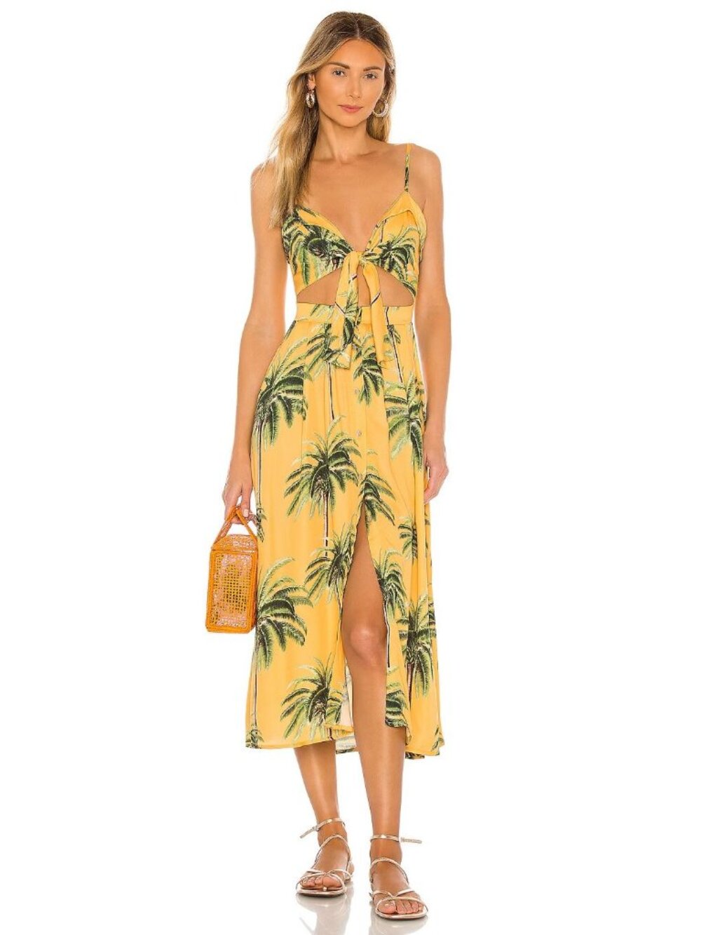 Agua Bendita Karen Midi Dress in Goa Cut-Out Tropical Vacation size Small